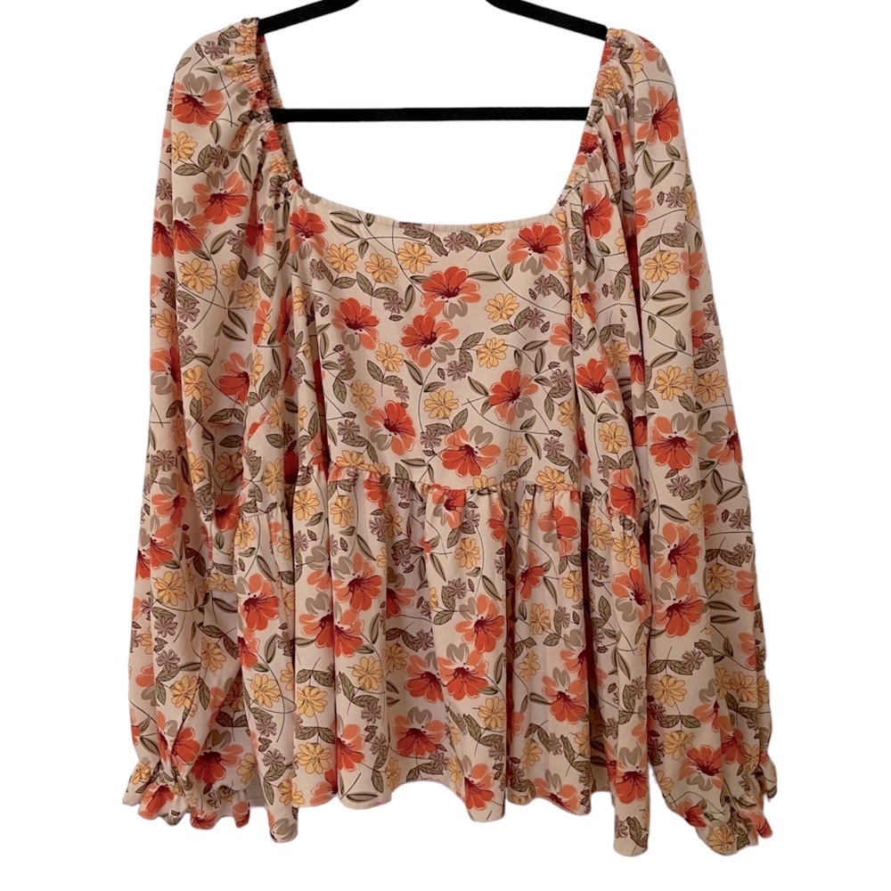 SHEIN Plus Floral Print Lantern Sleeve Peplum Hem Blouse Size 2X